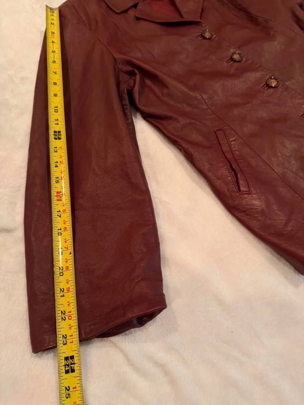 Vera Pelle Vintage Jacket Burgundy Leather Collared Buttons Pockets Lined Size L